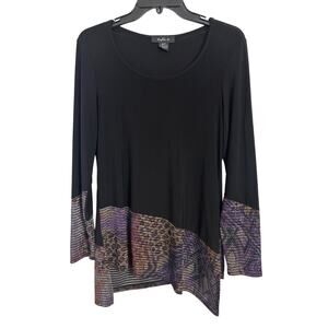 Sophie A Asymmetrical Animal Print Geometric Black Long Sleeve Top S Artsy